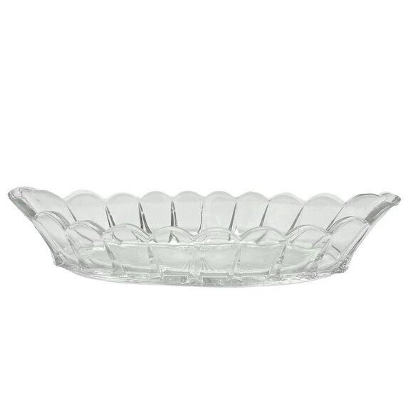 Serving Dish 12 x 5 x 2 Clear Glass Scalloped Oval - Picture 2 of 7